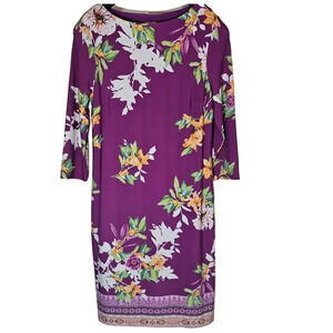 Chico's 0 Small Women's Shift Dress Pullover Purple Floral Bateau-Neck‎ Stretchy